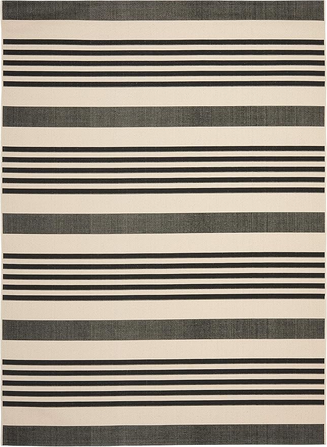 SAFAVIEH Washable Rug Outdoor Courtyard Collection - 6'7" x 9'6", Black & Bone, Non-Shedding & Easy Cleaning, Ideal for Patio, Backyard, Mudroom (CY6062-216)