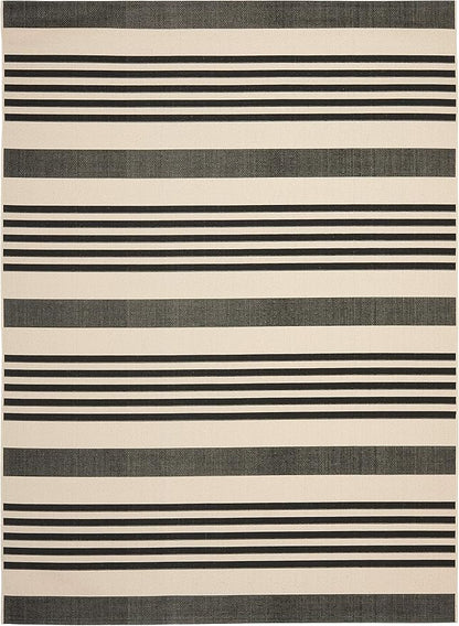 SAFAVIEH Washable Rug Outdoor Courtyard Collection - 6'7" x 9'6", Black & Bone, Non-Shedding & Easy Cleaning, Ideal for Patio, Backyard, Mudroom (CY6062-216)