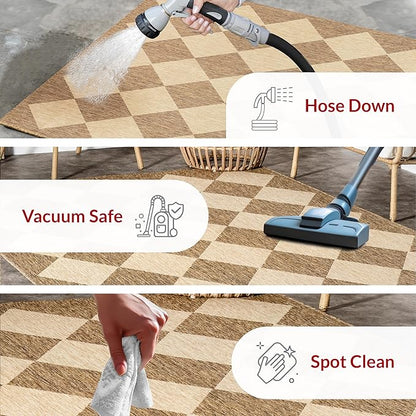nuLOOM Outdoor Performance Collection Sabina Brown/Ivory, 2' x 8', Soft and Cozy, High Traffic, Stain Resistant, Easy Clean, Durable Runner for Indoor/Outdoor Patio, Deck, Porch, Garden, Courtyard