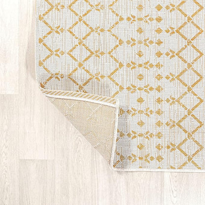 JONATHAN Y Moroccan Geometric Indoor Outdoor Runner Rug 2X10 Cream/Yellow, Ourika Textured Weave for Backyard, Patio, Porch, Easy-Cleaning, High Traffic, Pet-Friendly, Non-Shedding (SMB108J-210)