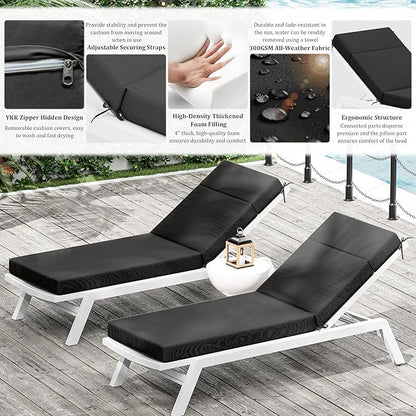 Chaise Lounge Cushion for Outdoor Furniture, Waterproof Fade and Tear Resistant Lounge Deck Chair Cushions for Patio Lawn Pool Resort Hotel
