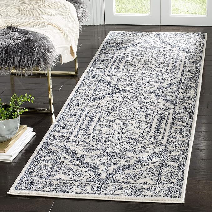SAFAVIEH Adirondack Collection Runner Rug - 2'6" x 8', Ivory & Navy, Oriental Medallion Design, Non-Shedding & Easy Care, Ideal for High Traffic Areas in Living Room, Bedroom (ADR108R)