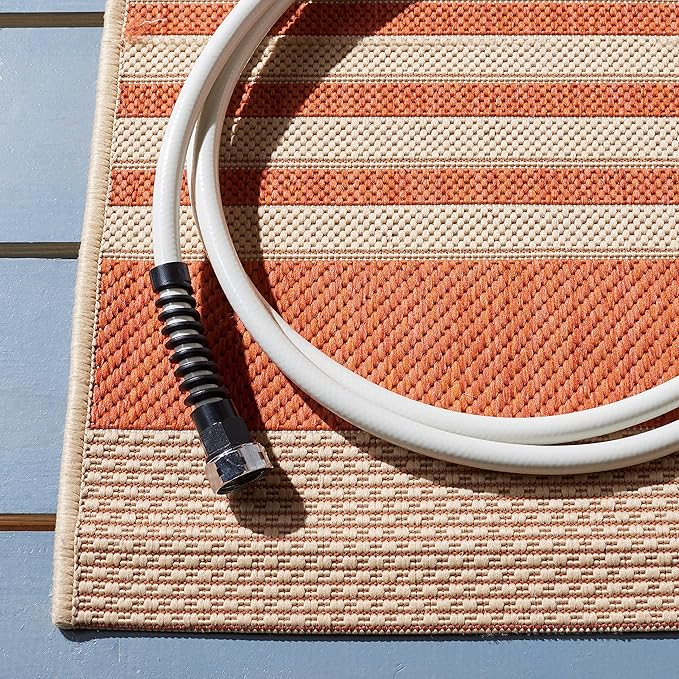 SAFAVIEH Washable Rug Outdoor Courtyard Collection - 7'10" Square, Terracotta & Beige, Non-Shedding & Easy Cleaning, Ideal for Patio, Backyard, Mudroom (CY6062-241)