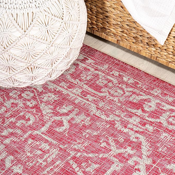 JONATHAN Y Boho Medallion Indoor Outdoor Runner Rug 2X8 Fuchsia/Light Gray, Malta Textured Weave for Backyard, Patio, Porch, Easy-Cleaning, High Traffic, Pet-Friendly, Non-Shedding (SMB104E-28)