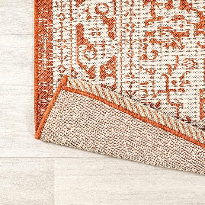 JONATHAN Y Medallion Weave Indoor Outdoor Square Area Rug 5X5 Orange/Cream, Sinjuri Textured for Backyard, Patio, Porch, Easy-Cleaning, High Traffic, Pet-Friendly, Non-Shedding (SMB101F-5SQ)
