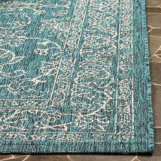 SAFAVIEH Washable Rug Outdoor Courtyard Collection - 2'3" x 6'7" Runner, Turquoise, Non-Shedding & Easy Cleaning, Ideal for Patio, Entryway, Mudroom, Hallway, Kitchen (CY8680-37221)