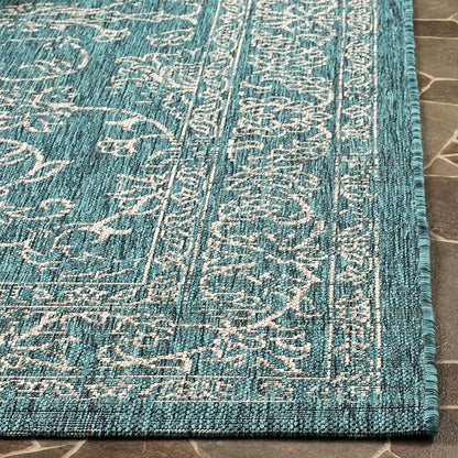 SAFAVIEH Washable Rug Outdoor Courtyard Collection - 2'3" x 6'7" Runner, Turquoise, Non-Shedding & Easy Cleaning, Ideal for Patio, Entryway, Mudroom, Hallway, Kitchen (CY8680-37221)