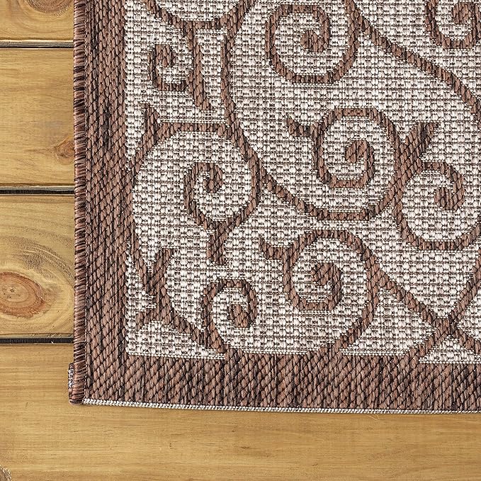 JONATHAN Y Vintage Filigree Indoor Outdoor Runner Rug 2X10 Taupe/Espresso, Madrid Textured Weave for Backyard, Patio, Porch, Easy-Cleaning, High Traffic, Pet-Friendly, Non-Shedding (SMB107C-210)
