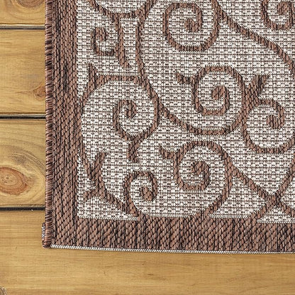 JONATHAN Y Vintage Filigree Indoor Outdoor Runner Rug 2X10 Taupe/Espresso, Madrid Textured Weave for Backyard, Patio, Porch, Easy-Cleaning, High Traffic, Pet-Friendly, Non-Shedding (SMB107C-210)