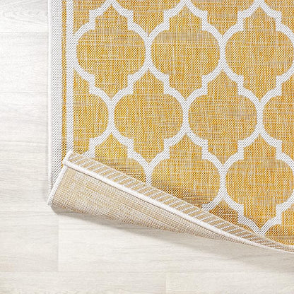 JONATHAN Y Moroccan Trellis Indoor Outdoor Runner Rug 2X10 Yellow/Cream, Trebol Textured Weave for Backyard, Patio, Porch, Easy-Cleaning, High Traffic, Pet-Friendly, Non-Shedding (SMB109F-210)