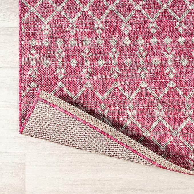 JONATHAN Y Moroccan Geometric Indoor Outdoor Runner Rug 2X10 Fuchsia/Light Gray, Ourika Textured Weave for Backyard, Patio, Porch, Easy-Cleaning, Pet-Friendly, Non-Shedding (SMB108Q-210)