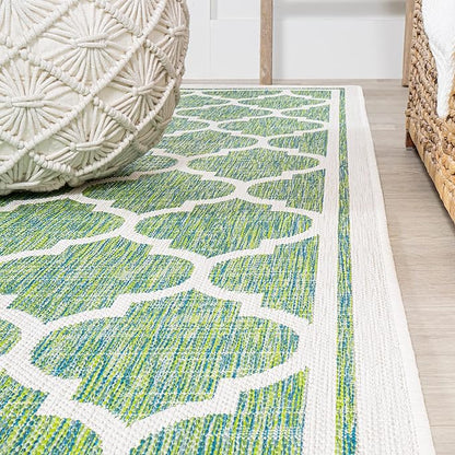 JONATHAN Y Moroccan Trellis Indoor Outdoor Runner Rug 2X10 Cream/Green, Trebol Textured Weave for Backyard, Patio, Porch, Easy-Cleaning, High Traffic, Pet-Friendly, Non-Shedding (SMB109I-210)
