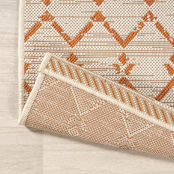 JONATHAN Y Moroccan Geometric Indoor Outdoor Area Rug 3X5 Cream/Orange, Ourika Textured Weave for Backyard, Patio, Porch, Easy-Cleaning, High Traffic, Pet-Friendly, Non-Shedding (SMB108O-3)