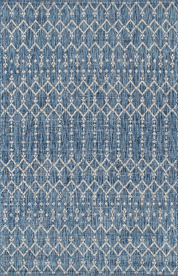 JONATHAN Y Moroccan Geometric Indoor Outdoor Area Rug 8X10 Navy/Light Gray, Ourika Textured Weave for Backyard, Patio, Porch, Easy-Cleaning, High Traffic, Pet-Friendly, Non-Shedding (SMB108B-8)