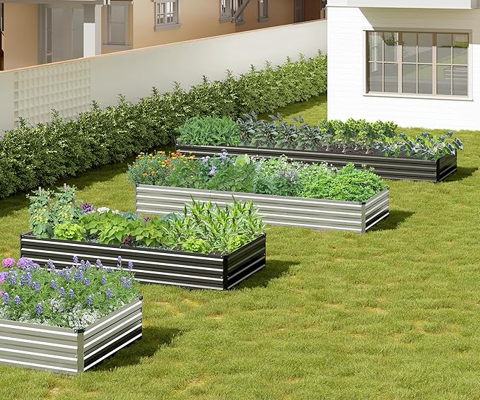 2PCS 7x3x1ft Galvanized Raised Garden Bed,Outdoor Planter Box Metal Patio Kit Planting Bed for Vegetables Flowers Herb,Black