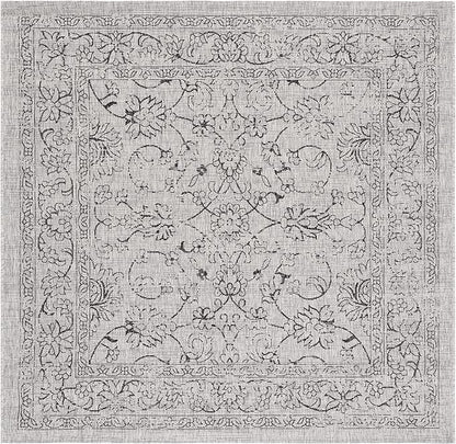 SAFAVIEH Washable Rug Outdoor Courtyard Collection - 6'7" Square, Grey & Black, Non-Shedding & Easy Cleaning, Ideal for Patio, Backyard, Mudroom (CY8680-37612)
