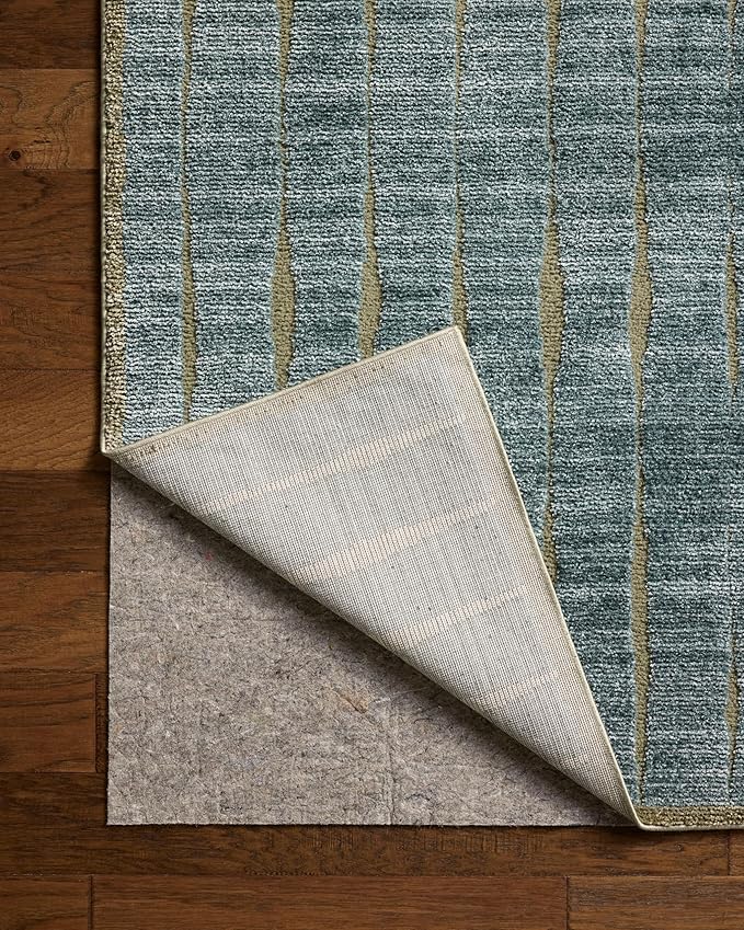 Loloi Chris Loves Julia Calvin Collection CLV-02 Ocean/Olive 2'-7" x 7'-6" Runner Rug Checkered Neutral Soft Living Room Bedroom Carpet