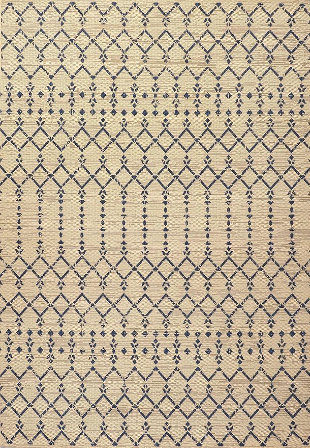 JONATHAN Y Moroccan Geometric Indoor Outdoor Area Rug 3X5 Beige/Navy, Ourika Textured Weave for Backyard, Patio, Porch, Easy-Cleaning, High Traffic, Pet-Friendly, Non-Shedding (SMB108H-3)