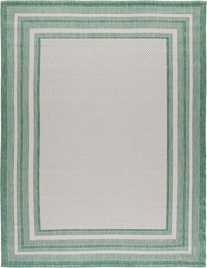 SAFAVIEH Washable Rug Outdoor Courtyard Collection - 10' x 14', Ivory & Green, Non-Shedding & Easy Cleaning, Ideal for Patio, Backyard, Mudroom (CY8475-55712)