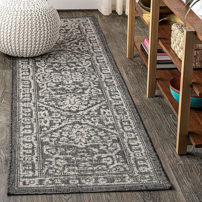 JONATHAN Y Boho Medallion Indoor Outdoor Runner Rug 2X10 Black/Gray, Malta Textured Weave for Backyard, Patio, Porch, Easy-Cleaning, High Traffic, Pet-Friendly, Non-Shedding (SMB104C-210)