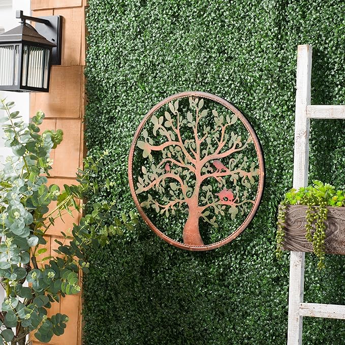 SAFAVIEH Outdoor Collection Tree of Life Rust 20-inch Round Iron Wall Art
