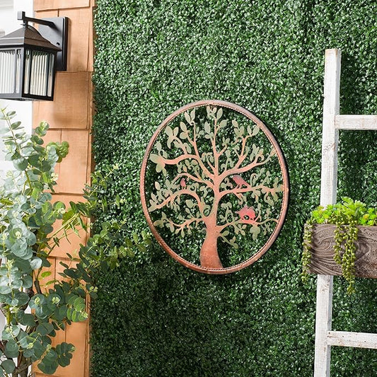 SAFAVIEH Outdoor Collection Tree of Life Rust 20-inch Round Iron Wall Art