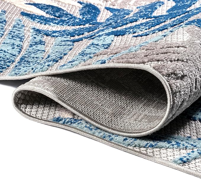 JONATHAN Y Tropics Palm Leaves Indoor Outdoor Area Rug 4X6 Gray/Blue, Boho for Backyard, Patio, Porch, Easy-Cleaning, High Traffic, Pet-Friendly, Non-Shedding (AMC100A-4)