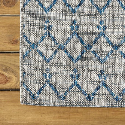 JONATHAN Y Moroccan Geometric Indoor Outdoor Runner Rug 2X10 Light Gray/Navy, Ourika Textured Weave for Backyard, Patio, Porch, Easy-Cleaning, High Traffic, Pet-Friendly, Non-Shedding (SMB108A-210)