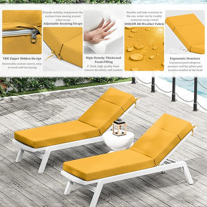 Chaise Lounge Cushion for Outdoor Furniture, Waterproof Fade and Tear Resistant Lounge Deck Chair Cushions for Patio Lawn Pool Resort Hotel