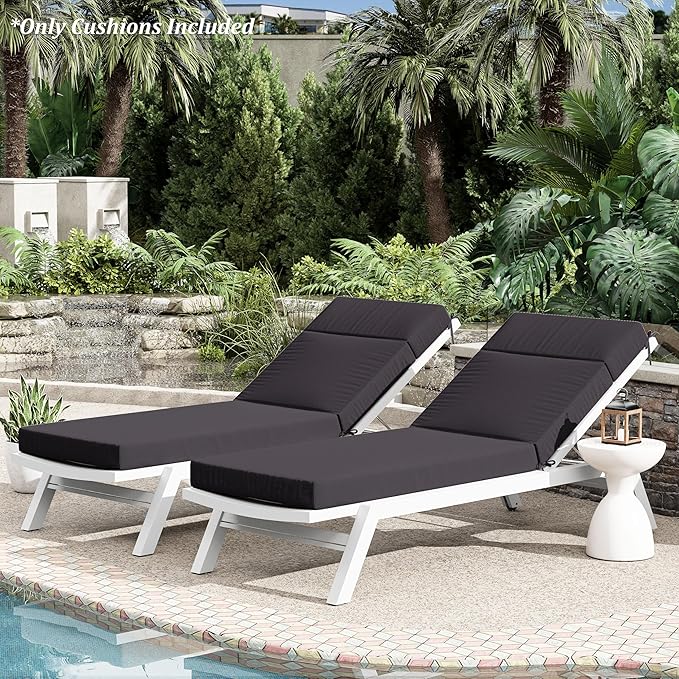 Chaise Lounge Cushion for Outdoor Furniture, Waterproof Fade and Tear Resistant Lounge Deck Chair Cushions for Patio Lawn Pool Resort Hotel