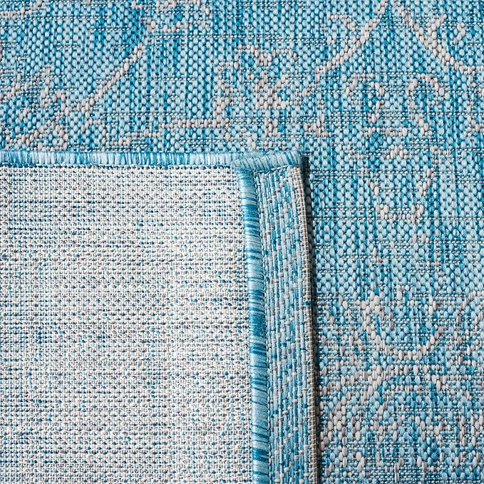 SAFAVIEH Courtyard Collection 2'3" x 22' Aqua/Grey CY8680 Indoor/ Outside Waterproof Easy cleansingPatio Backyard Mudroom Runner Mat