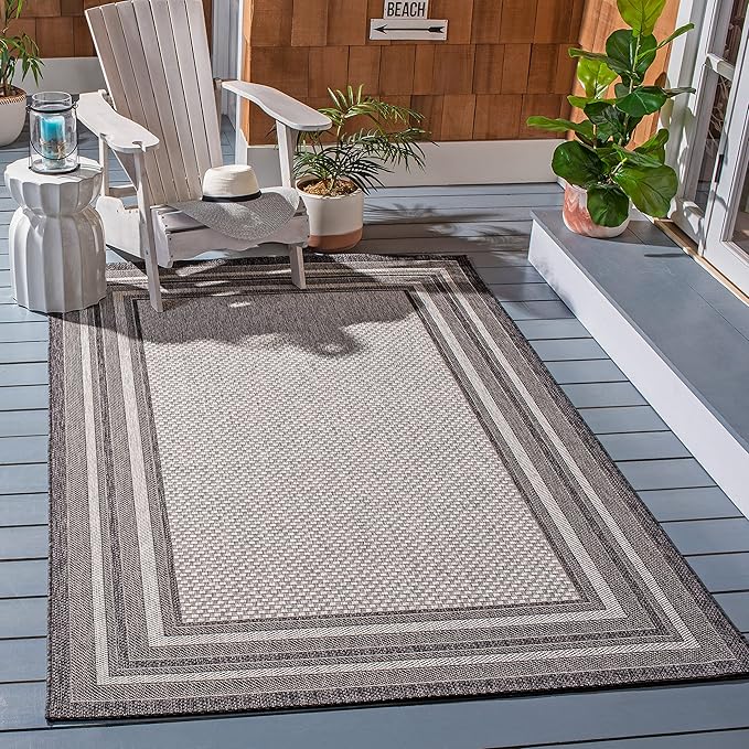 SAFAVIEH Courtyard Collection 9' x 12' Light Grey/Black CY8475 Indoor/-Outdoor Waterproof Easy-Cleaning Patio Backyard Mudroom Area-Rug
