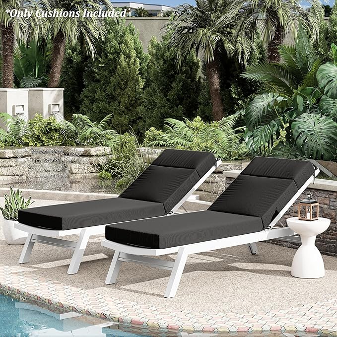 Chaise Lounge Cushion for Outdoor Furniture, Waterproof Fade and Tear Resistant Lounge Deck Chair Cushions for Patio Lawn Pool Resort Hotel
