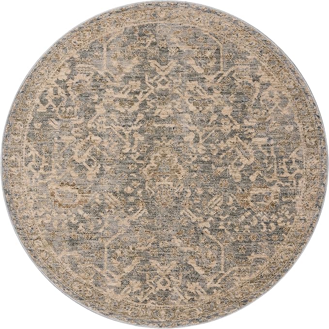 Loloi Magnolia Home by Joanna Gaines Junie Collection JUE-01 Blue/Natural 9'-6" x 9'-6", .38" Pile Height, Round Area Rug