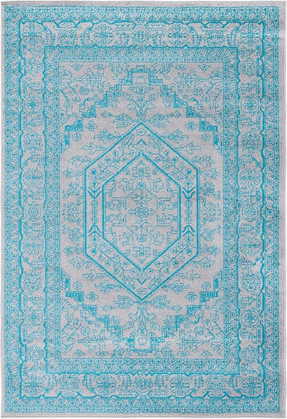 SAFAVIEH Adirondack Collection Accent Rug - 4' x 6', Light Grey & Teal, Oriental Medallion Design, Non-Shedding & Easy Care, Ideal for High Traffic Areas in Entryway, Living Room, Bedroom (ADR108L)