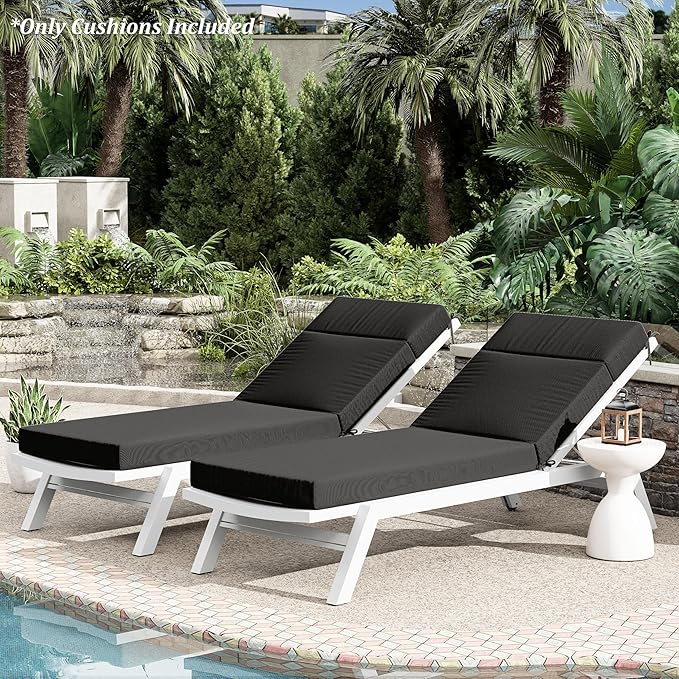 Chaise Lounge Cushion for Outdoor Furniture, Waterproof Fade and Tear Resistant Lounge Deck Chair Cushions for Patio Lawn Pool Resort Hotel