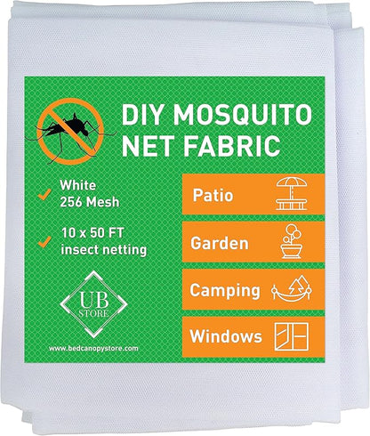 Netting Cover, 10x50 FT White Garden-Netting, Polyester Mosquito Netting, Multipurpose Protective Netting for Plants, Birds, Insects, Deer, Adjustable Size, Lightweight, Durable, 256 Mesh