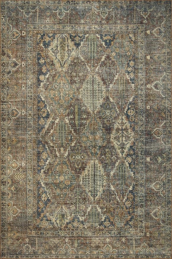Loloi Magnolia Home by Joanna Gaines Banks Collection BAN-05 Spice/Blue 2'-6" x 7'-6", .13" Pile Height, Machine Washable, Runner Rug