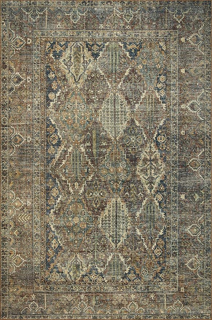 Loloi Magnolia Home by Joanna Gaines Banks Collection BAN-05 Spice/Blue 2'-6" x 7'-6", .13" Pile Height, Machine Washable, Runner Rug