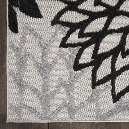 Nourison Aloha Indoor/Outdoor Black White 2'3'' x 8' Area-Rug, Tropical, Botanical, Easy-Cleaning, Non Shedding, Bed Room, Living Room, Dining Room, Deck, Backyard, Patio (2x8)