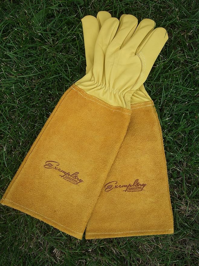 Rose Pruning Gloves for Men and Women - Thorn Proof Goatskin Leather Gardening Gloves with Gauntlet (Extra Large, Yellow)