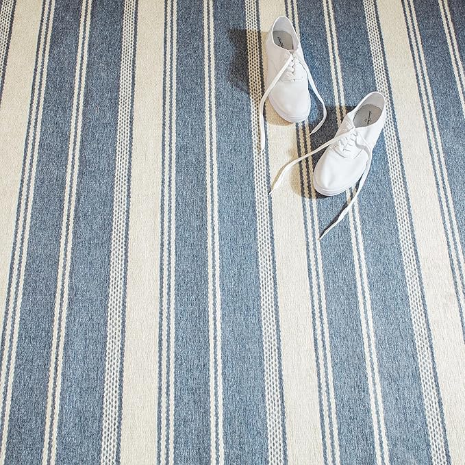 Dash & Albert Bowman Stripe Blue Machine Washable Rug, 2 X 3 Feet, Blue Stripe Pattern