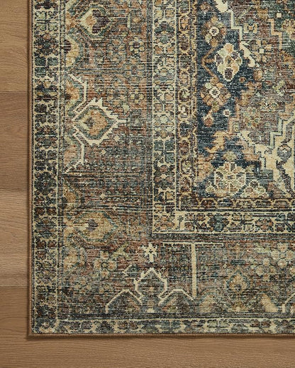 Loloi Magnolia Home by Joanna Gaines Banks Collection BAN-05 Spice/Blue 2'-6" x 7'-6", .13" Pile Height, Machine Washable, Runner Rug