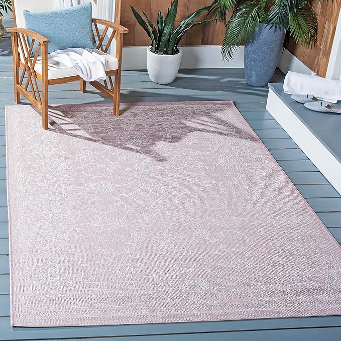 SAFAVIEH Courtyard Collection 4' x 5'7" Soft Pink/Ivory CY8680 Indoor/ Outside Waterproof Easy cleansingPatio Backyard Mudroom Area Mat