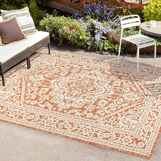 JONATHAN Y Medallion Weave Indoor Outdoor Area Rug 4X6 Orange/Cream, Sinjuri Textured for Backyard, Patio, Porch, Easy-Cleaning, High Traffic, Pet-Friendly, Non-Shedding (SMB101F-4)