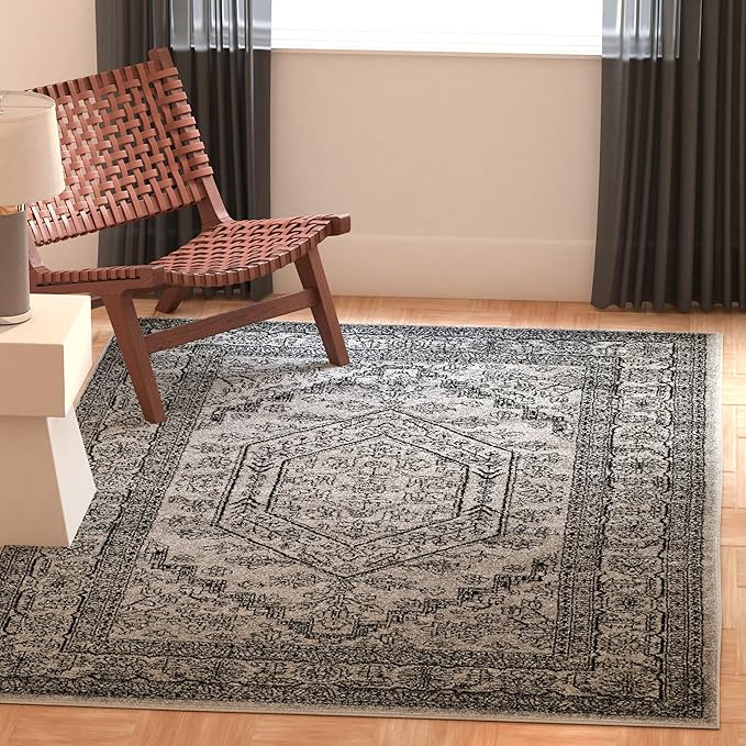 SAFAVIEH Adirondack Collection Accent Rug - 3' x 5', Silver & Black, Oriental Medallion Design, Non-Shedding & Easy Care, Ideal for High Traffic Areas in Entryway, Living Room, Bedroom (ADR108A)