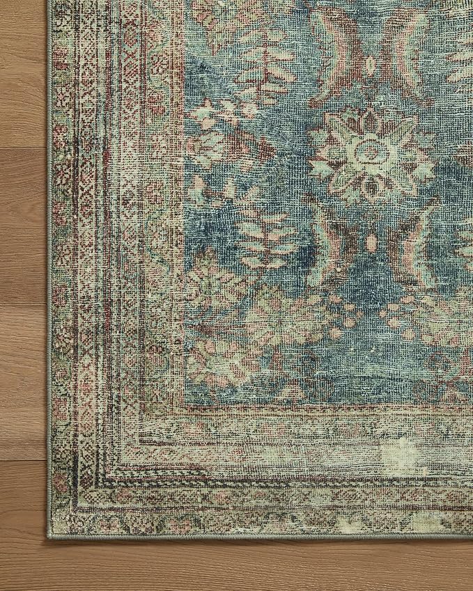 Loloi Magnolia Home by Joanna Gaines Banks Collection BAN-01 Ocean/Spice 8'-6" x 11'-6", .13" Pile Height, Machine Washable, Area Rug