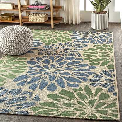 JONATHAN Y Floral Textured Weave Indoor Outdoor Area Rug 3X5 Navy/Green, Zinnia Modern for Backyard, Patio, Porch, Easy-Cleaning, High Traffic, Pet-Friendly, Non-Shedding (SMB110B-3)