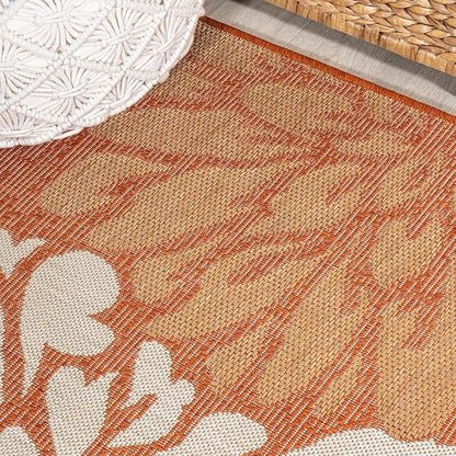 JONATHAN Y Floral Textured Weave Indoor Outdoor Runner Rug 2X10 Orange/Cream, Zinnia Modern for Backyard, Patio, Porch, Easy-Cleaning, High Traffic, Pet-Friendly, Non-Shedding (SMB110E-210)
