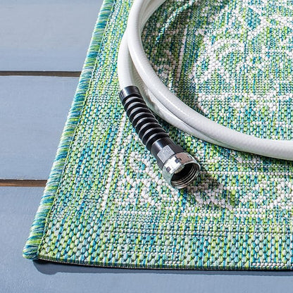 SAFAVIEH Washable Rug Outdoor Courtyard Collection - 7'10" Square, Green & Ivory, Non-Shedding & Easy Cleaning, Ideal for Patio, Backyard, Mudroom (CY8680-55721)